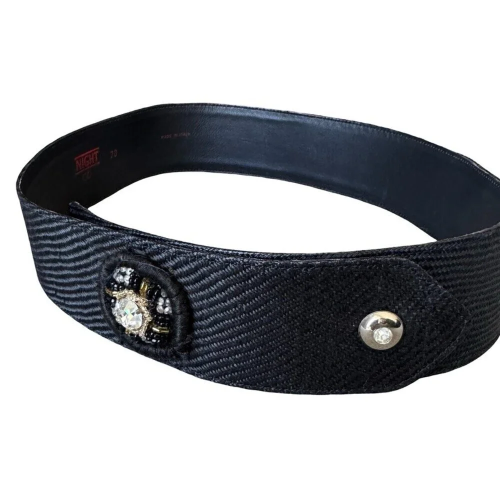 Vintage Valentino Night Black Beaded Fabric Leather Waist Belt xs 80s